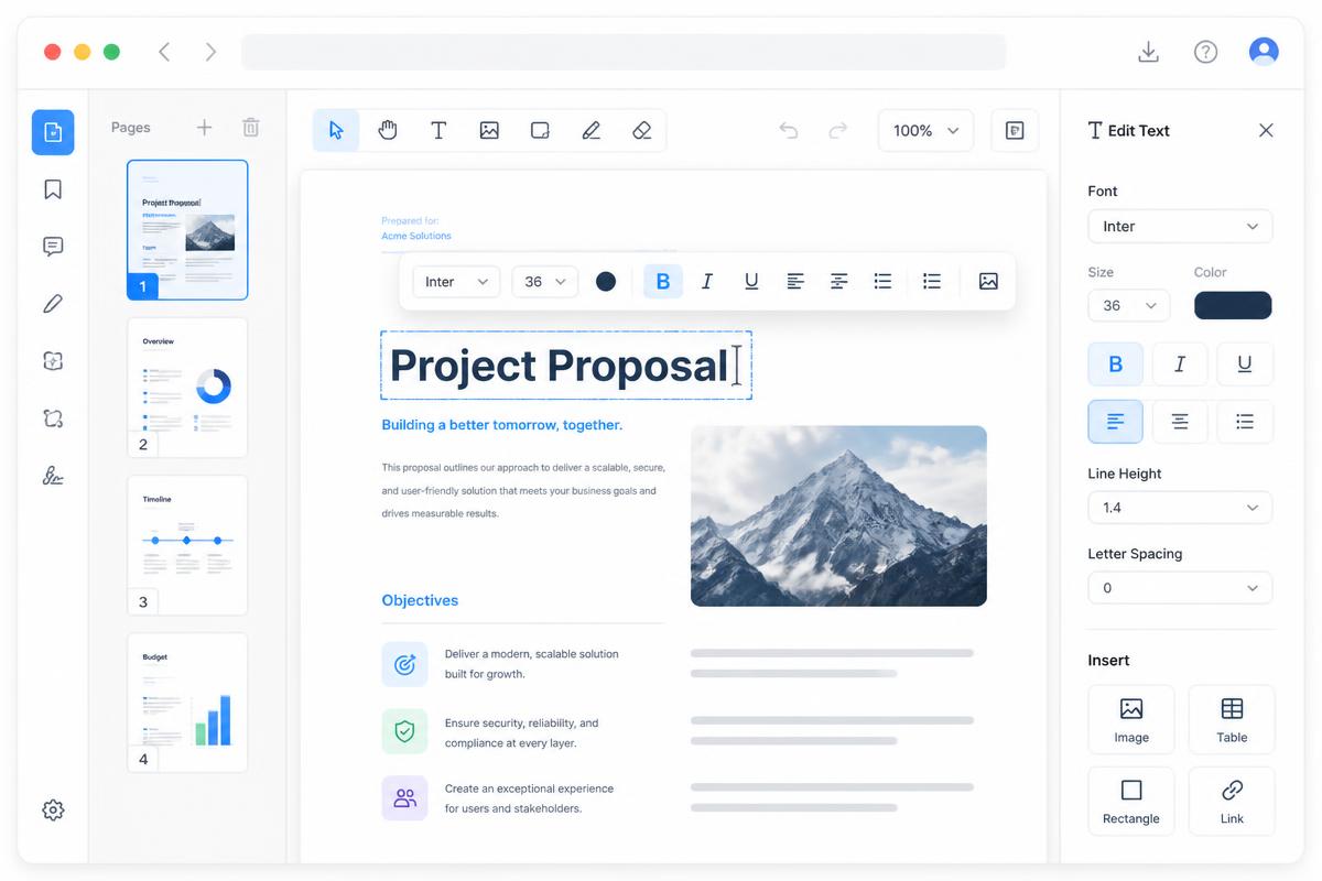 Vista del editor de PDF de AcademiaFlow